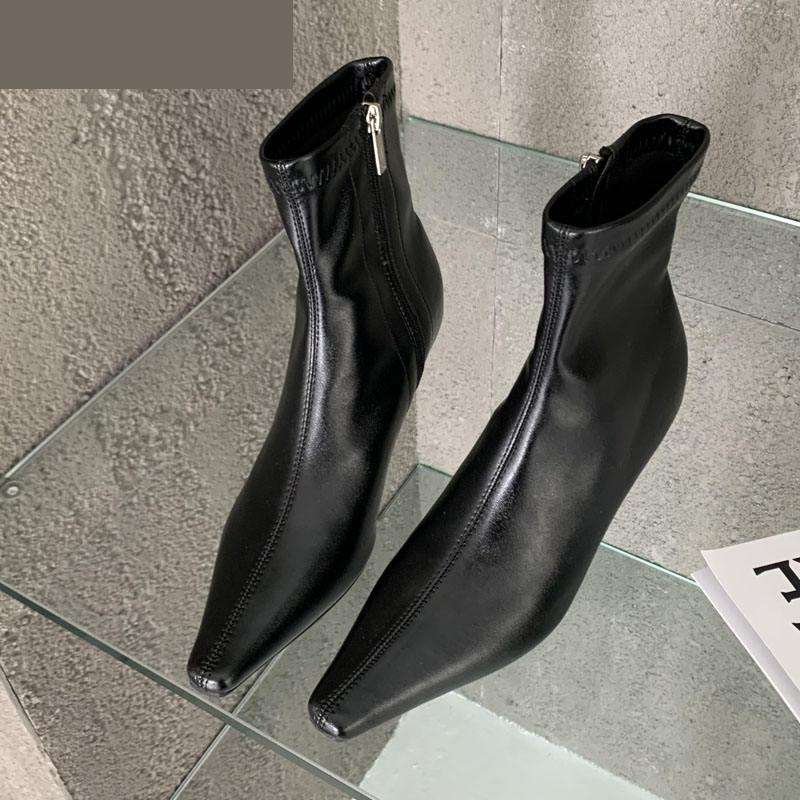 Eilyken Design Ankle Boots Women Fashion Spring Autumn Zipper Square Low Heels Comfortable Soft Leather Short Booties Shoes