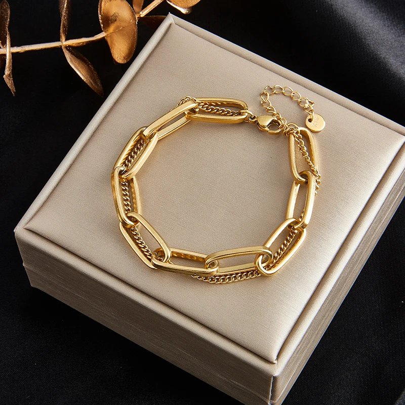 316L Stainless Steel Fashion Link Chain Bangle Bracelet for Women Exquisite Gold Color Bracelet Jewelry Girl Gift брелок