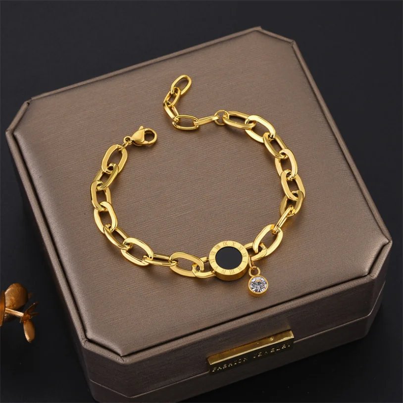 316L Stainless Steel Fashion Link Chain Bangle Bracelet for Women Exquisite Gold Color Bracelet Jewelry Girl Gift брелок