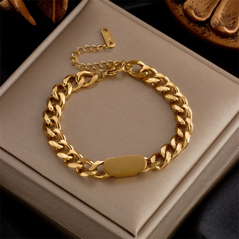 316L Stainless Steel Fashion Link Chain Bangle Bracelet for Women Exquisite Gold Color Bracelet Jewelry Girl Gift брелок