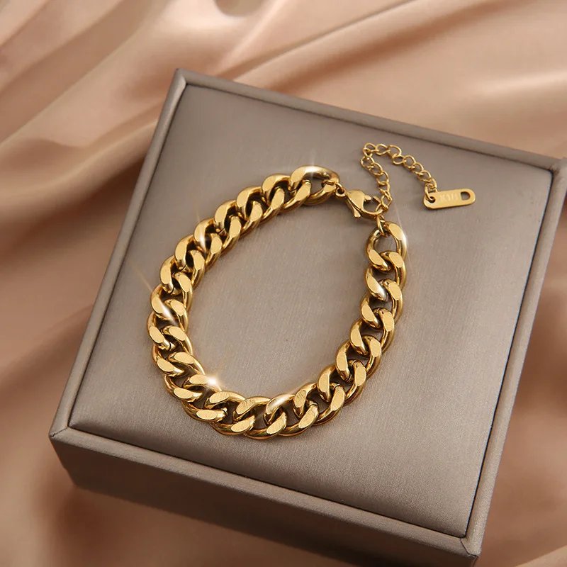 316L Stainless Steel Fashion Link Chain Bangle Bracelet for Women Exquisite Gold Color Bracelet Jewelry Girl Gift брелок