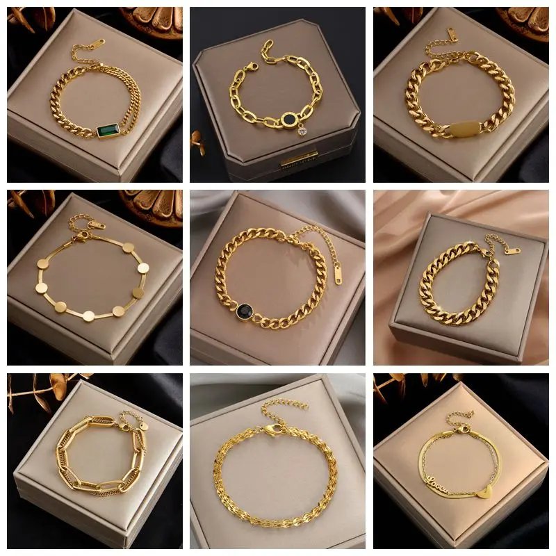 316L Stainless Steel Fashion Link Chain Bangle Bracelet for Women Exquisite Gold Color Bracelet Jewelry Girl Gift брелок