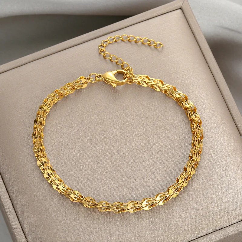 316L Stainless Steel Fashion Link Chain Bangle Bracelet for Women Exquisite Gold Color Bracelet Jewelry Girl Gift брелок