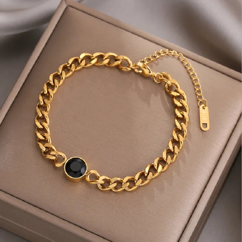 316L Stainless Steel Fashion Link Chain Bangle Bracelet for Women Exquisite Gold Color Bracelet Jewelry Girl Gift брелок