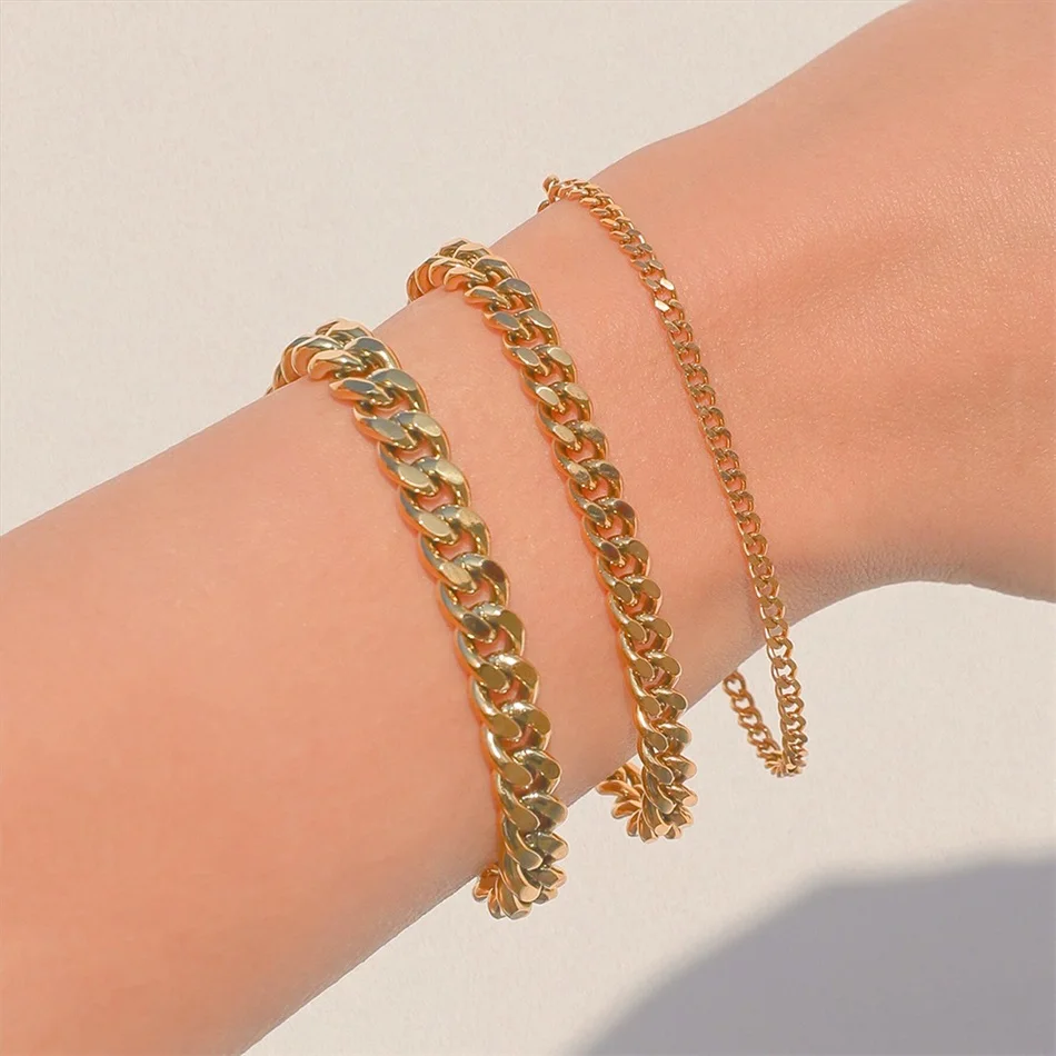 Classic Snake Chain Bracelets for Women Trend Gold Plated Stainless Steel Cuban Chain Bracelet Trendy Woman Gifts Jewelry Classic Snake Chain Bracelets for Women Trend Gold Plated Stainless Steel Cuban Chain Bracelet Trendy Woman Gifts Jewelry