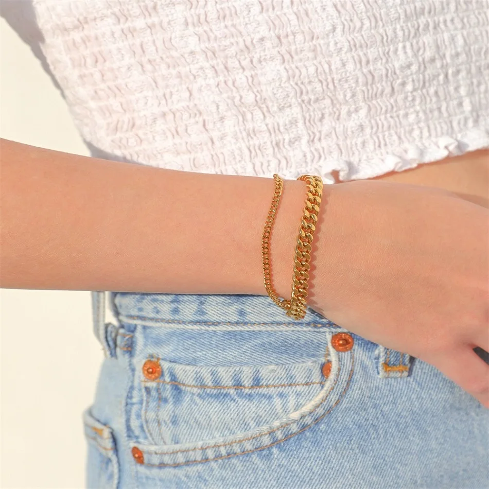 Classic Snake Chain Bracelets for Women Trend Gold Plated Stainless Steel Cuban Chain Bracelet Trendy Woman Gifts Jewelry Classic Snake Chain Bracelets for Women Trend Gold Plated Stainless Steel Cuban Chain Bracelet Trendy Woman Gifts Jewelry