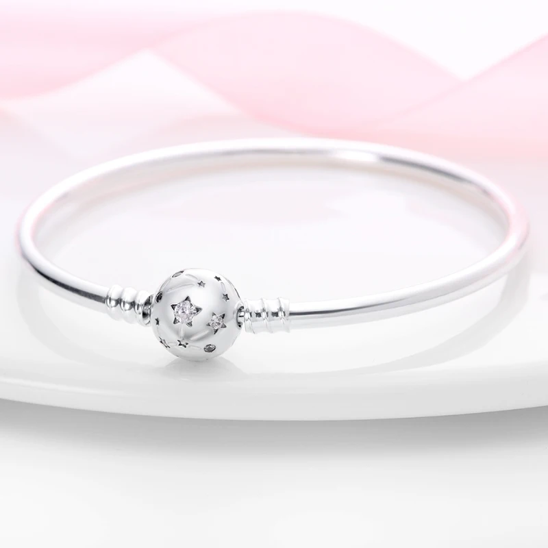 Bracelet Silver 925 Original 17-20CM Star Moon Sun Four Leaf Clover Green Zircon Bracelets Fit DIY Charms Birthday Jewelry Gifts Bracelet Silver 925 Original 17-20CM Star Moon Sun Four Leaf Clover Green Zircon Bracelets Fit DIY Charms Birthday Jewelry Gifts