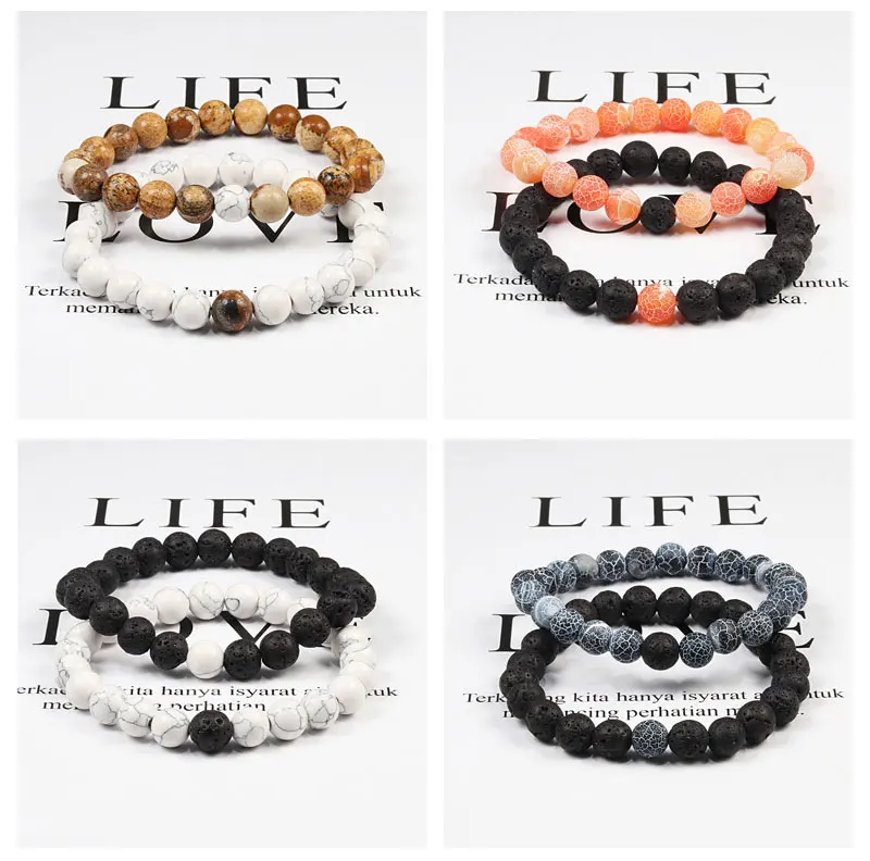 Set Bracelet Couples Distance Black White Natural Lava Stone Tiger Eye Beaded Yoga Bracelets for Men Women Elastic Rope Jewelry Set Bracelet Couples Distance Black White Natural Lava Stone Tiger Eye Beaded Yoga Bracelets for Men Women Elastic Rope Jewelry