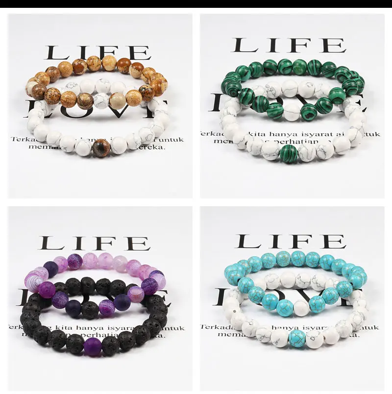 Set Bracelet Couples Distance Black White Natural Lava Stone Tiger Eye Beaded Yoga Bracelets for Men Women Elastic Rope Jewelry Set Bracelet Couples Distance Black White Natural Lava Stone Tiger Eye Beaded Yoga Bracelets for Men Women Elastic Rope Jewelry