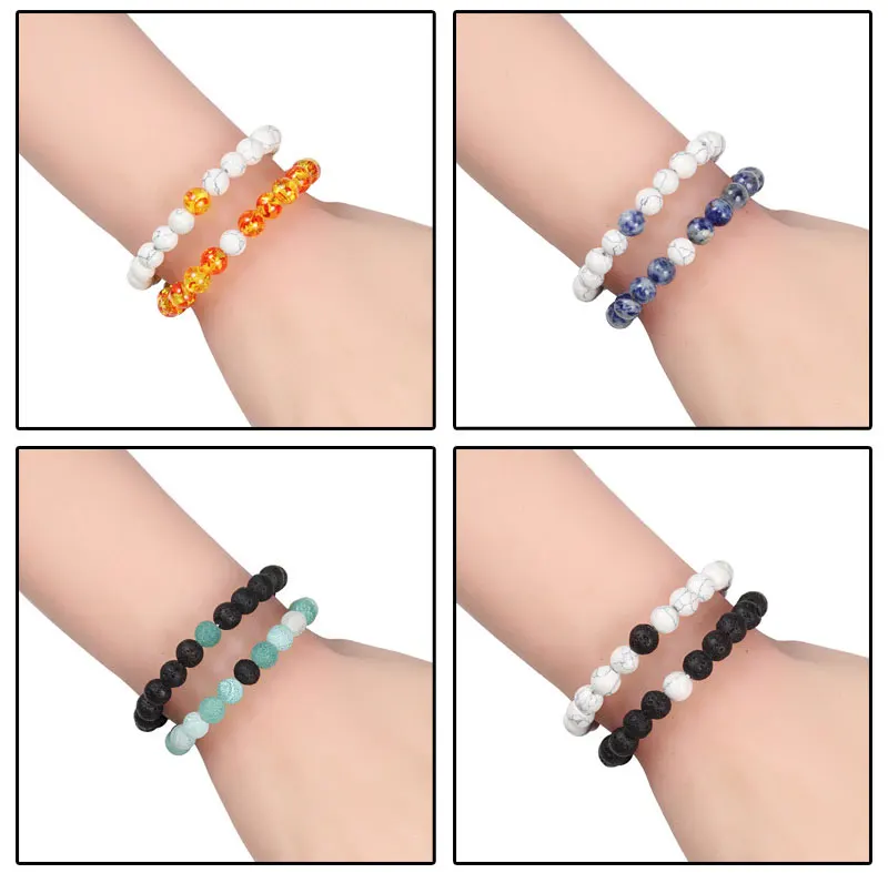 Set Bracelet Couples Distance Black White Natural Lava Stone Tiger Eye Beaded Yoga Bracelets for Men Women Elastic Rope Jewelry Set Bracelet Couples Distance Black White Natural Lava Stone Tiger Eye Beaded Yoga Bracelets for Men Women Elastic Rope Jewelry