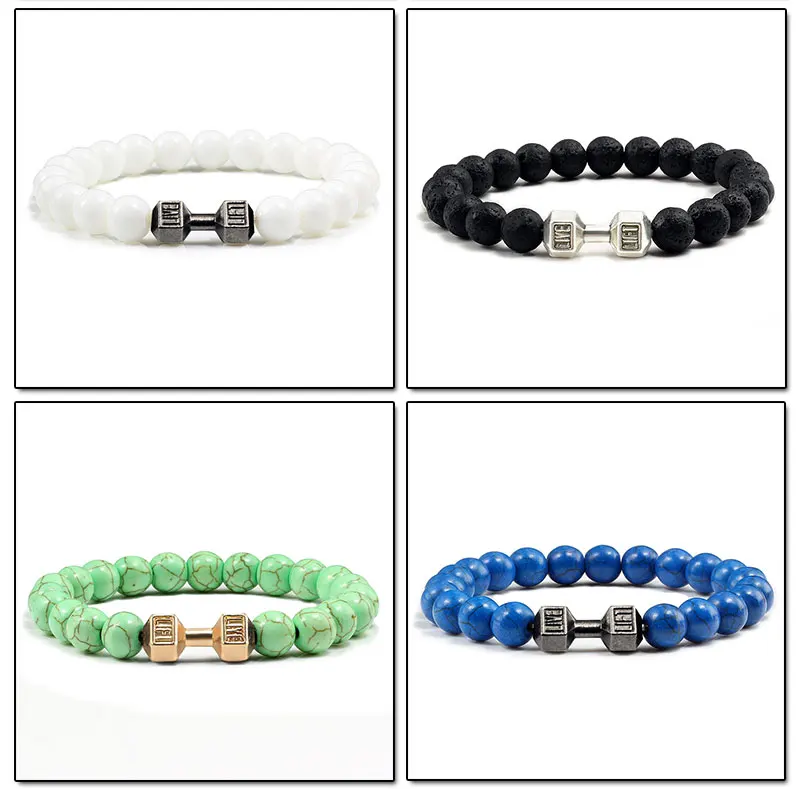 High Quality Men Beaded Bracelet Natural Black Lava Stone Dumbbell Charm Bracelets Energy Fitness Barbell Fashion Women Jewelry High Quality Men Beaded Bracelet Natural Black Lava Stone Dumbbell Charm Bracelets Energy Fitness Barbell Fashion Women Jewelry
