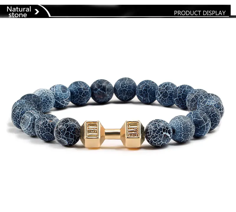 High Quality Men Beaded Bracelet Natural Black Lava Stone Dumbbell Charm Bracelets Energy Fitness Barbell Fashion Women Jewelry High Quality Men Beaded Bracelet Natural Black Lava Stone Dumbbell Charm Bracelets Energy Fitness Barbell Fashion Women Jewelry