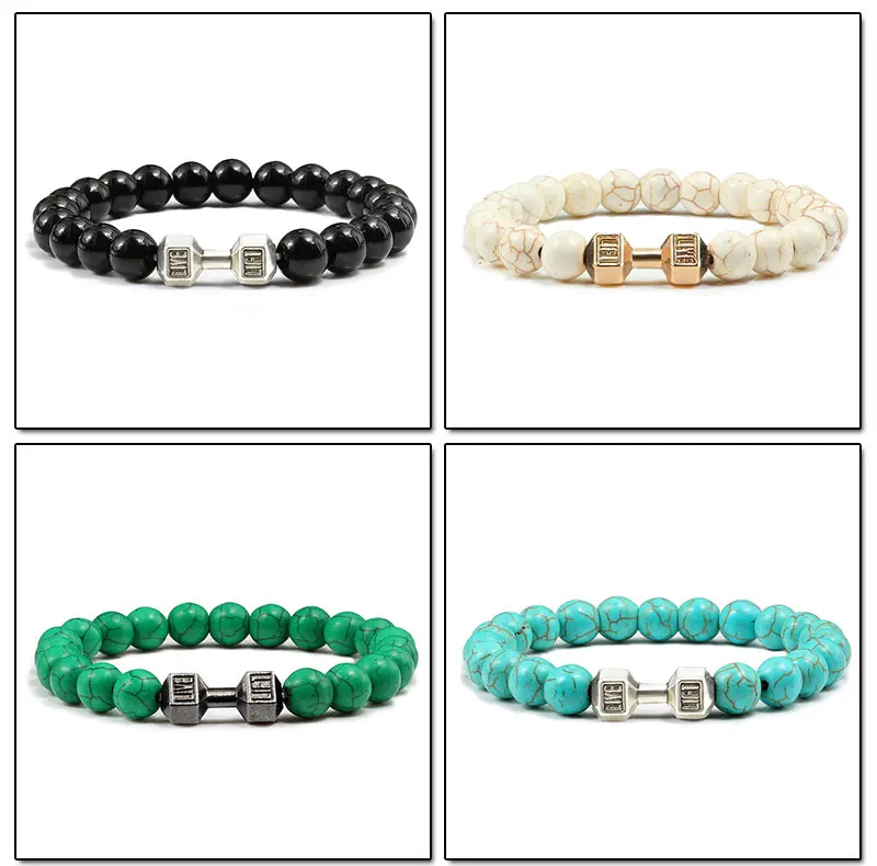 High Quality Men Beaded Bracelet Natural Black Lava Stone Dumbbell Charm Bracelets Energy Fitness Barbell Fashion Women Jewelry High Quality Men Beaded Bracelet Natural Black Lava Stone Dumbbell Charm Bracelets Energy Fitness Barbell Fashion Women Jewelry