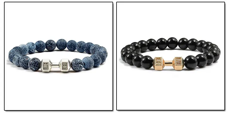 High Quality Men Beaded Bracelet Natural Black Lava Stone Dumbbell Charm Bracelets Energy Fitness Barbell Fashion Women Jewelry High Quality Men Beaded Bracelet Natural Black Lava Stone Dumbbell Charm Bracelets Energy Fitness Barbell Fashion Women Jewelry