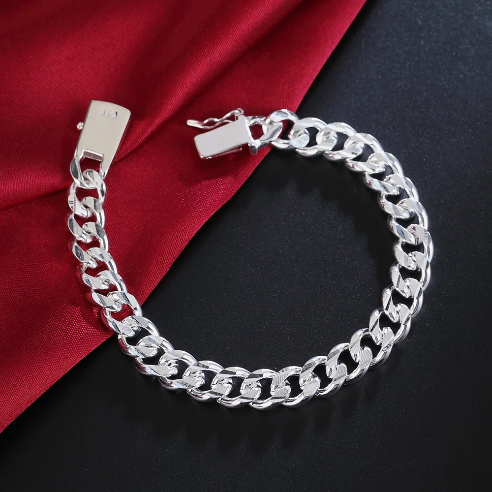 925 Sterling Silver Solid 8/10mm chain Bracelet men women Chain noble wedding Jewelry fashion charms party birthday gift 925 Sterling Silver Solid 8/10mm chain Bracelet men women Chain noble wedding Jewelry fashion charms party birthday gift