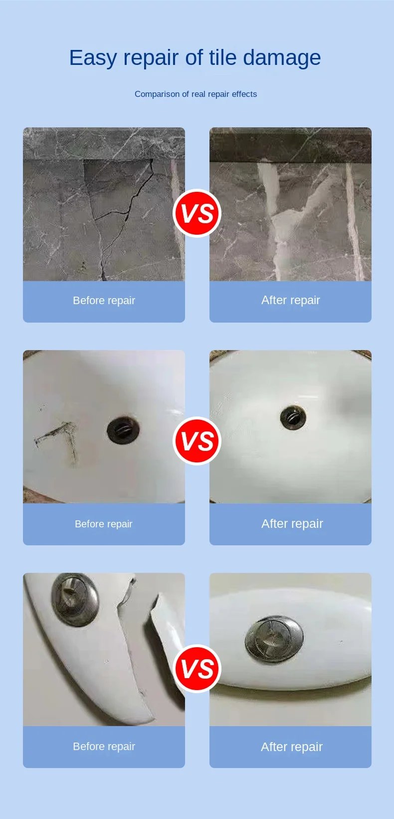 Tile repair agent glazed strong adhesive marble floor tile gap quick-drying AB glue ceramic repair repair paste