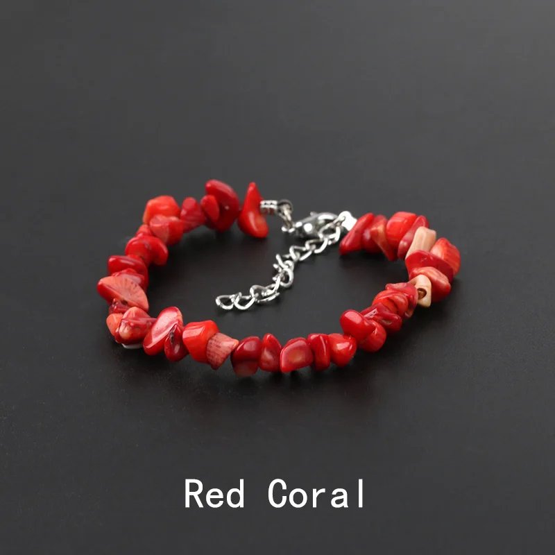 Natural Crystal Gemstone Irregular Energy Stone Bracelet Beads Chips Jewelry Amethys Aquamarine Rose Quartz Bracelets for Women