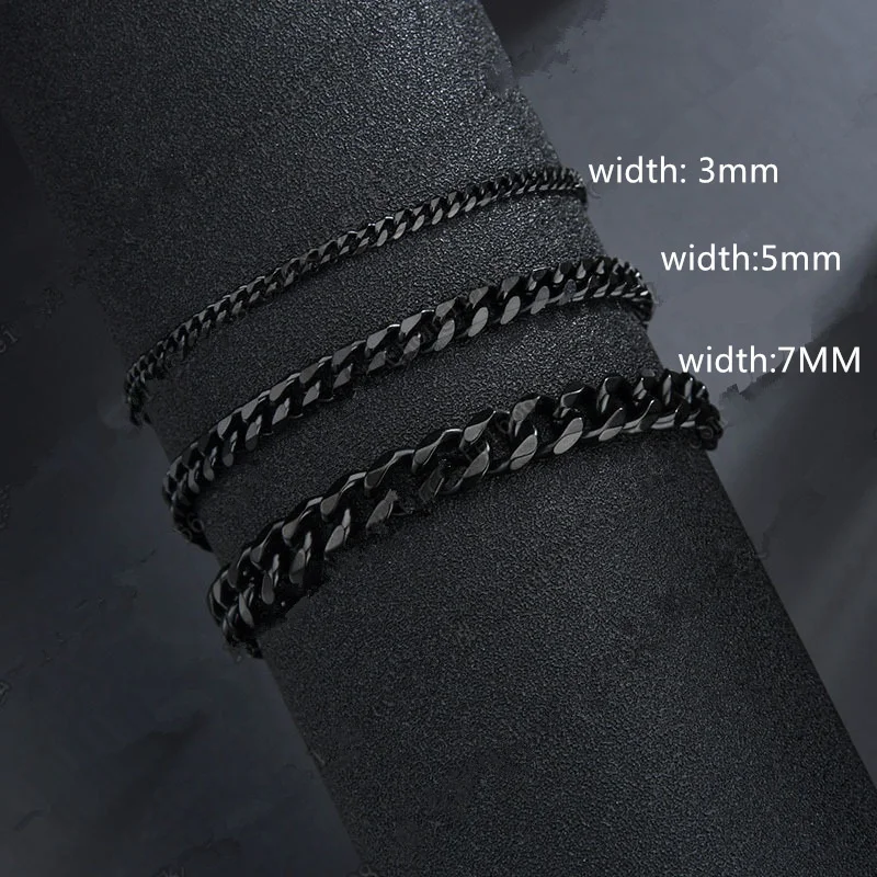 2022 New Trendy Cuban Chain Men Bracelet Classic Stainless Steel 3/5/7mm Width Chain Bracelet For Men Women Jewelry Gift 2022 New Trendy Cuban Chain Men Bracelet Classic Stainless Steel 3/5/7mm Width Chain Bracelet For Men Women Jewelry Gift