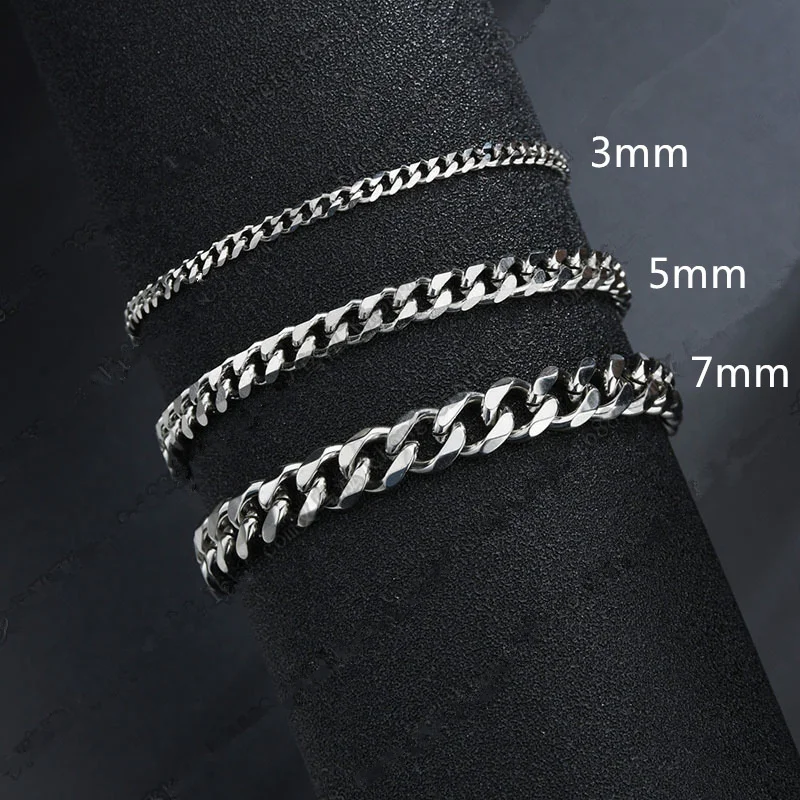 2022 New Trendy Cuban Chain Men Bracelet Classic Stainless Steel 3/5/7mm Width Chain Bracelet For Men Women Jewelry Gift 2022 New Trendy Cuban Chain Men Bracelet Classic Stainless Steel 3/5/7mm Width Chain Bracelet For Men Women Jewelry Gift