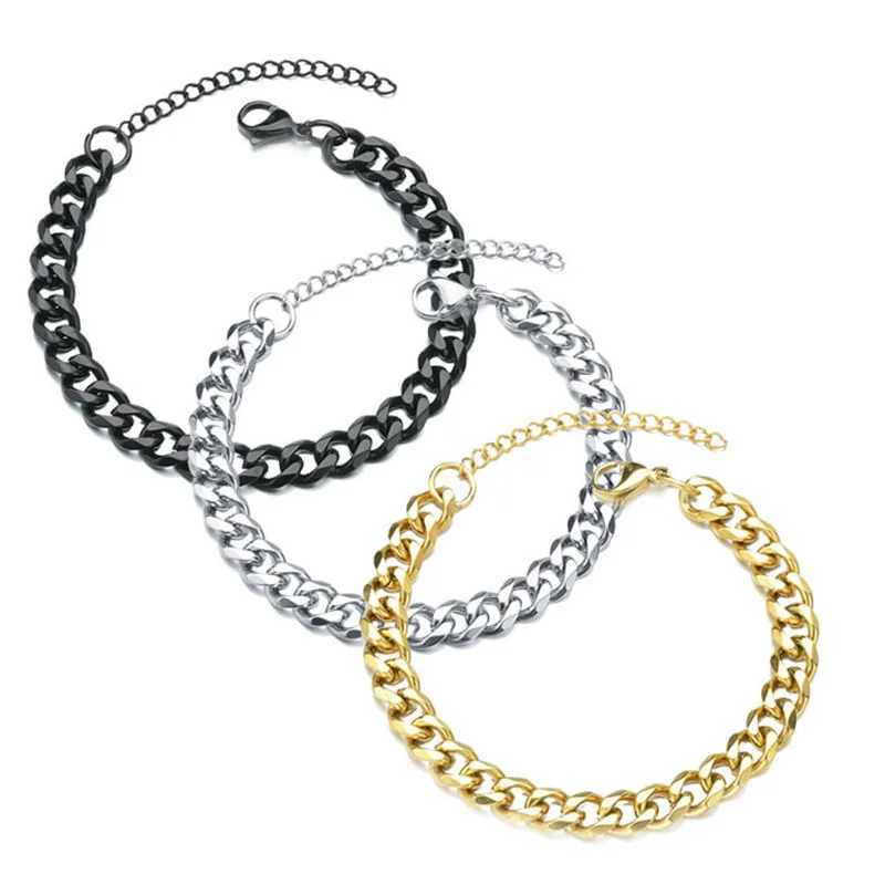 2022 New Trendy Cuban Chain Men Bracelet Classic Stainless Steel 3/5/7mm Width Chain Bracelet For Men Women Jewelry Gift 2022 New Trendy Cuban Chain Men Bracelet Classic Stainless Steel 3/5/7mm Width Chain Bracelet For Men Women Jewelry Gift