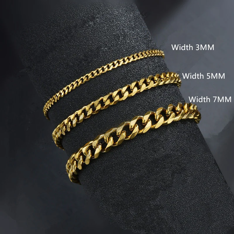 2022 New Trendy Cuban Chain Men Bracelet Classic Stainless Steel 3/5/7mm Width Chain Bracelet For Men Women Jewelry Gift 2022 New Trendy Cuban Chain Men Bracelet Classic Stainless Steel 3/5/7mm Width Chain Bracelet For Men Women Jewelry Gift