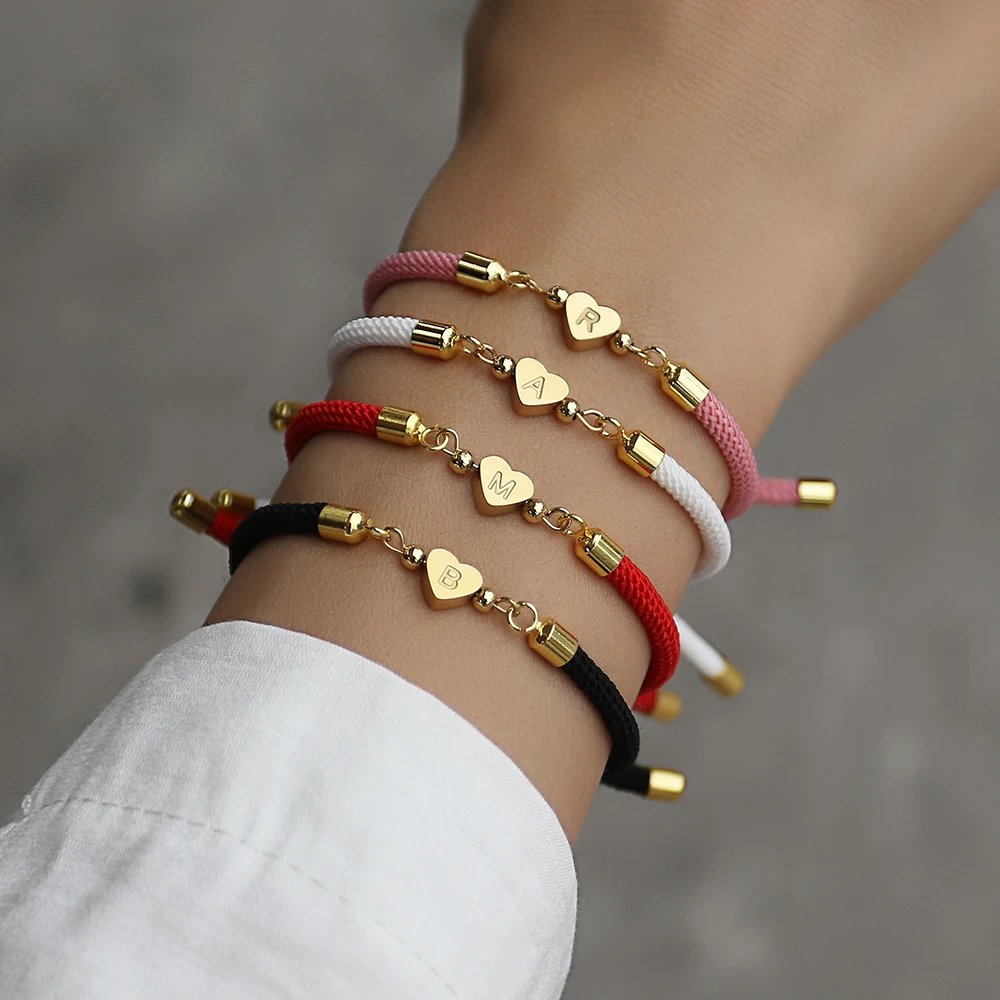 New Classic A-Z Heart Initial Letter Bracelet Women Simpel Adjustable Colorful Rope Bracelet For Women Jewelry Gift