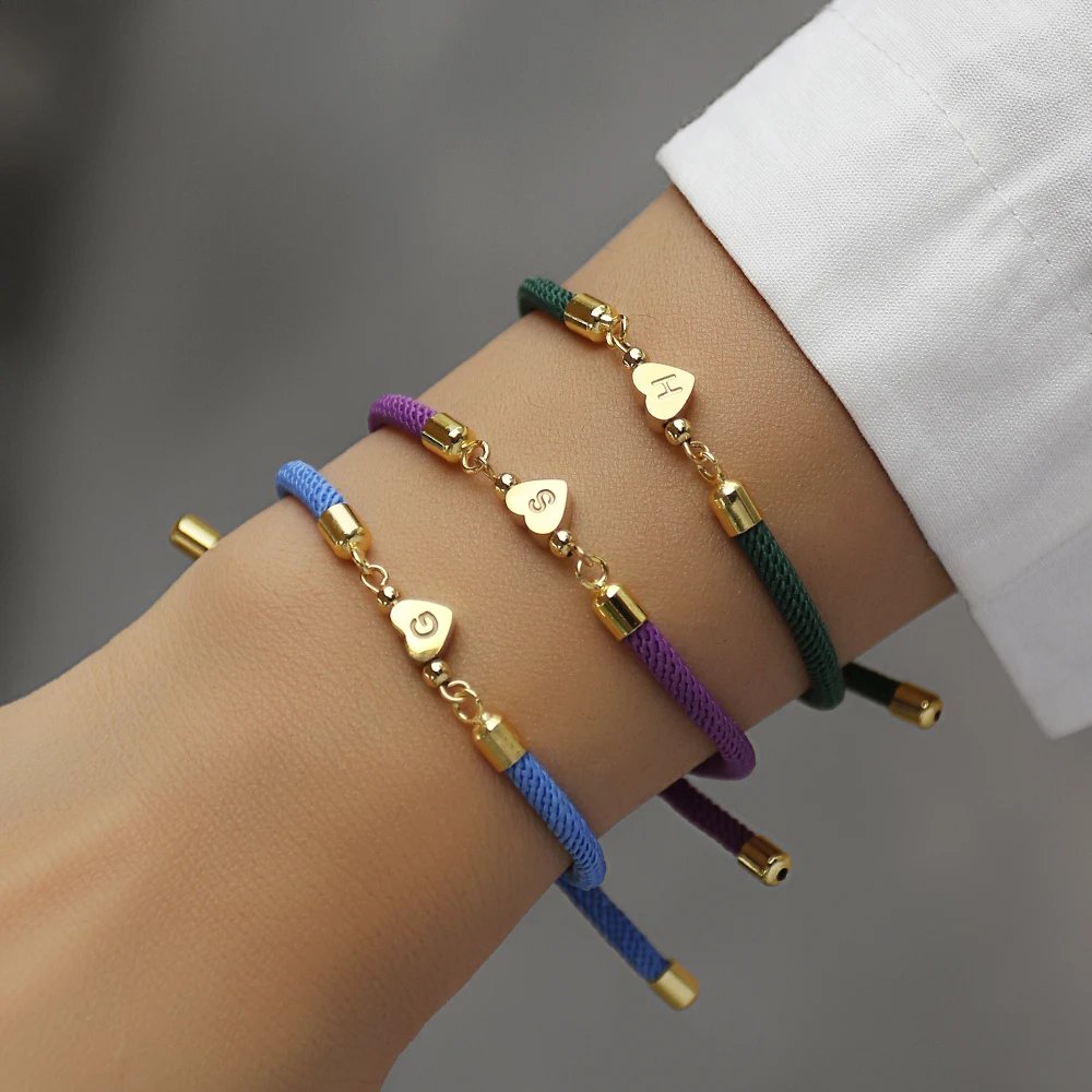 New Classic A-Z Heart Initial Letter Bracelet Women Simpel Adjustable Colorful Rope Bracelet For Women Jewelry Gift