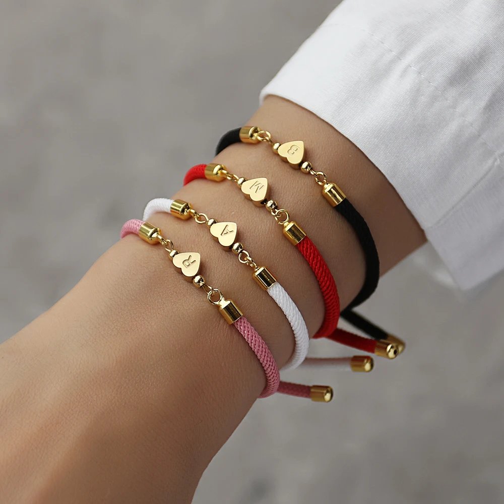 New Classic A-Z Heart Initial Letter Bracelet Women Simpel Adjustable Colorful Rope Bracelet For Women Jewelry Gift