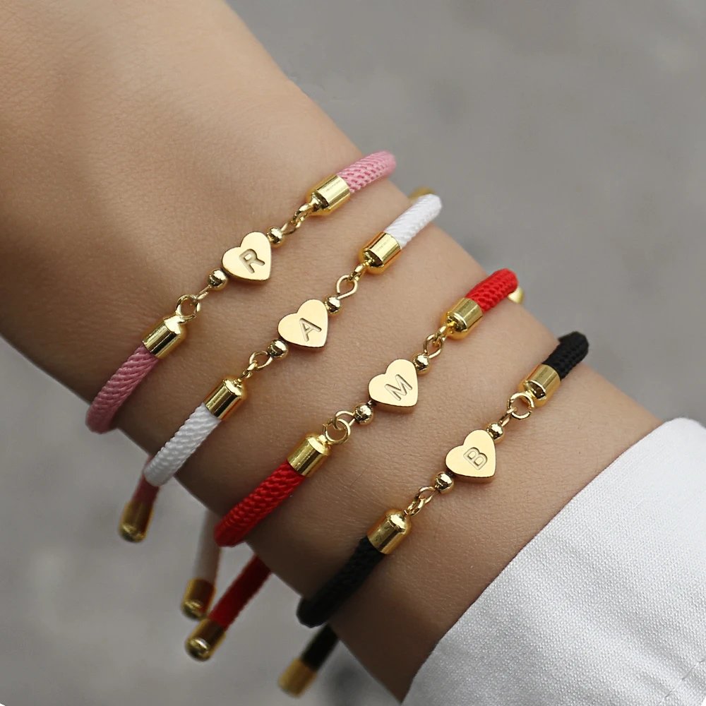 New Classic A-Z Heart Initial Letter Bracelet Women Simpel Adjustable Colorful Rope Bracelet For Women Jewelry Gift