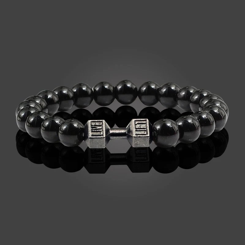 Classic Natural Stone Beaded Bracelet gym Fitness Dumbbell Energy Men Bracelets Bangles Barbell Wristband Women Jewelry Pulseira