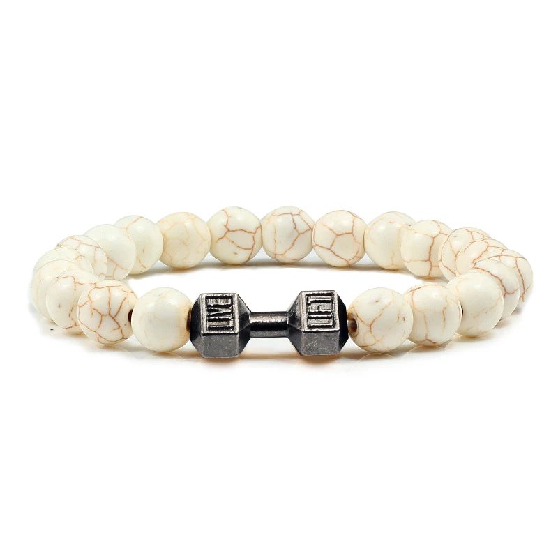 Classic Natural Stone Beaded Bracelet gym Fitness Dumbbell Energy Men Bracelets Bangles Barbell Wristband Women Jewelry Pulseira
