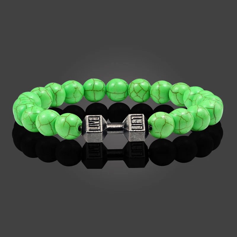 Classic Natural Stone Beaded Bracelet gym Fitness Dumbbell Energy Men Bracelets Bangles Barbell Wristband Women Jewelry Pulseira