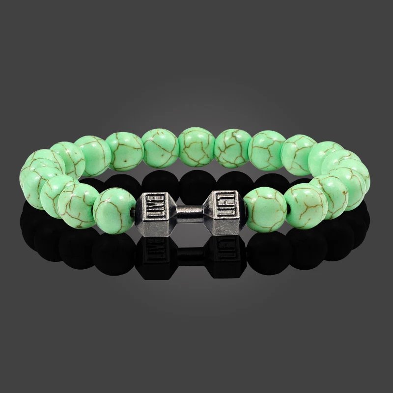 Classic Natural Stone Beaded Bracelet gym Fitness Dumbbell Energy Men Bracelets Bangles Barbell Wristband Women Jewelry Pulseira