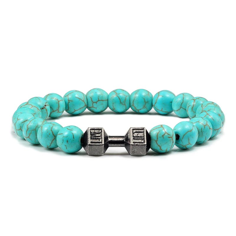 Classic Natural Stone Beaded Bracelet gym Fitness Dumbbell Energy Men Bracelets Bangles Barbell Wristband Women Jewelry Pulseira