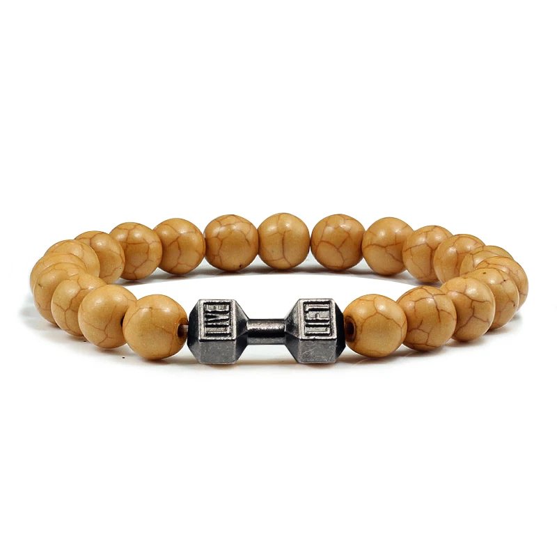 Classic Natural Stone Beaded Bracelet gym Fitness Dumbbell Energy Men Bracelets Bangles Barbell Wristband Women Jewelry Pulseira