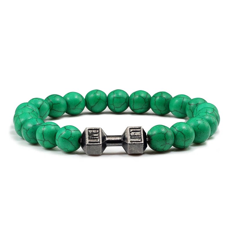Classic Natural Stone Beaded Bracelet gym Fitness Dumbbell Energy Men Bracelets Bangles Barbell Wristband Women Jewelry Pulseira