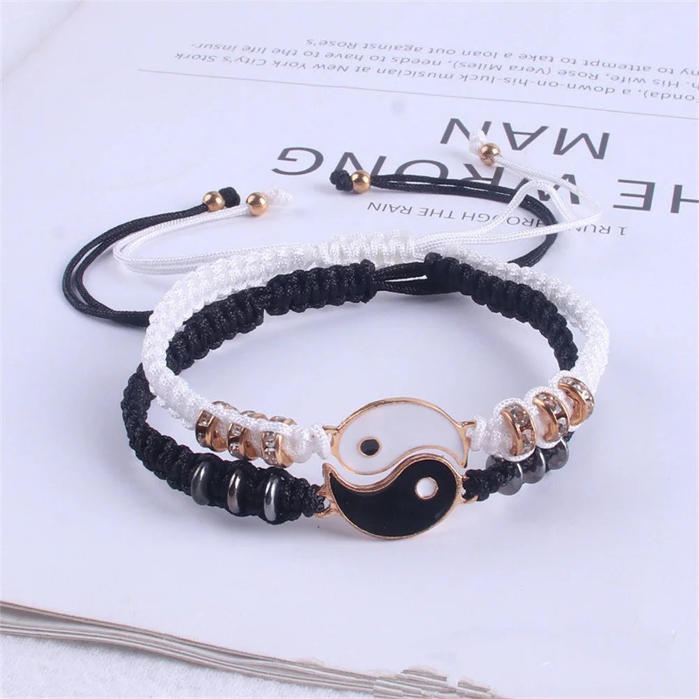 2024 New Best Friend Bracelets for 2 Matching Yin Yang Adjustable Cord Bracelet for Bff Friendship Relationship Boyfriend Girlfr