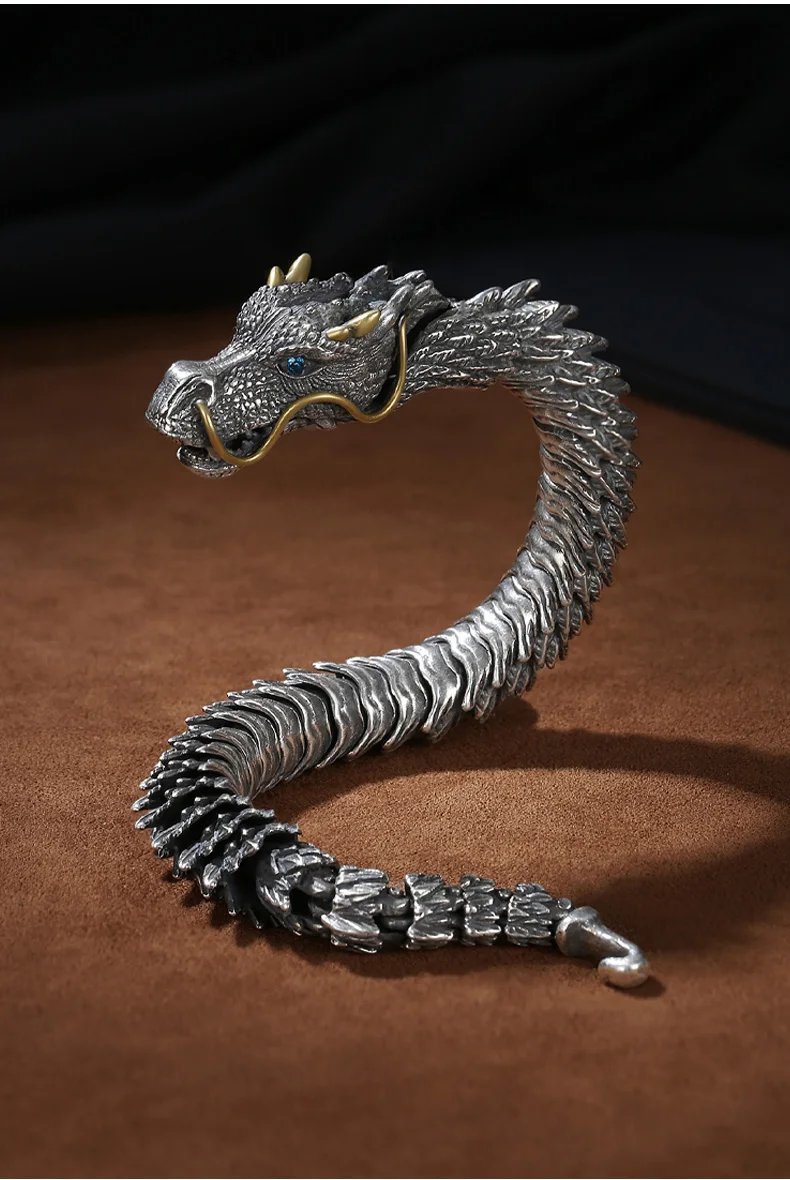 HX Handmade Three-dimensional Bracelet Men's Trendy Personality Domineering Retro Faucet Collection-level Smart Dragon Bracelet