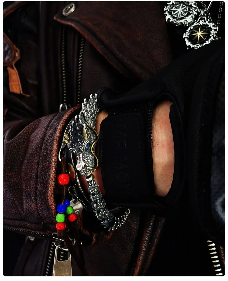 HX Handmade Three-dimensional Bracelet Men's Trendy Personality Domineering Retro Faucet Collection-level Smart Dragon Bracelet