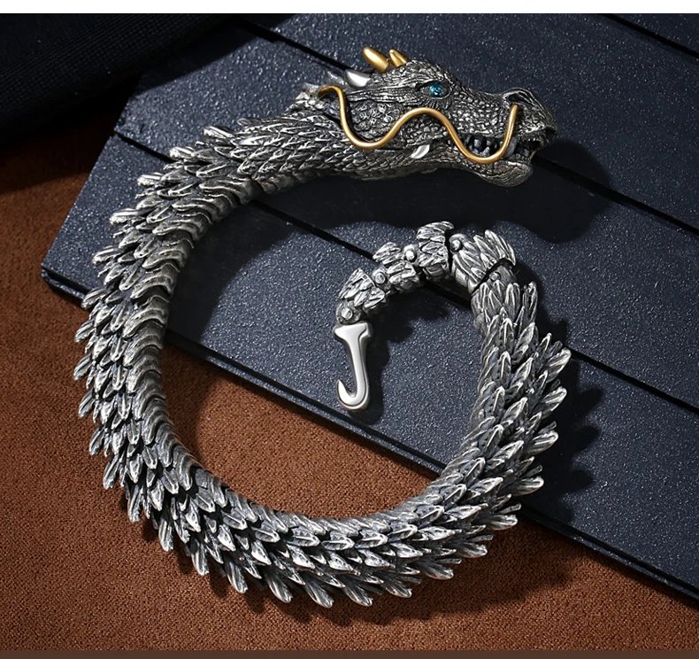 HX Handmade Three-dimensional Bracelet Men's Trendy Personality Domineering Retro Faucet Collection-level Smart Dragon Bracelet