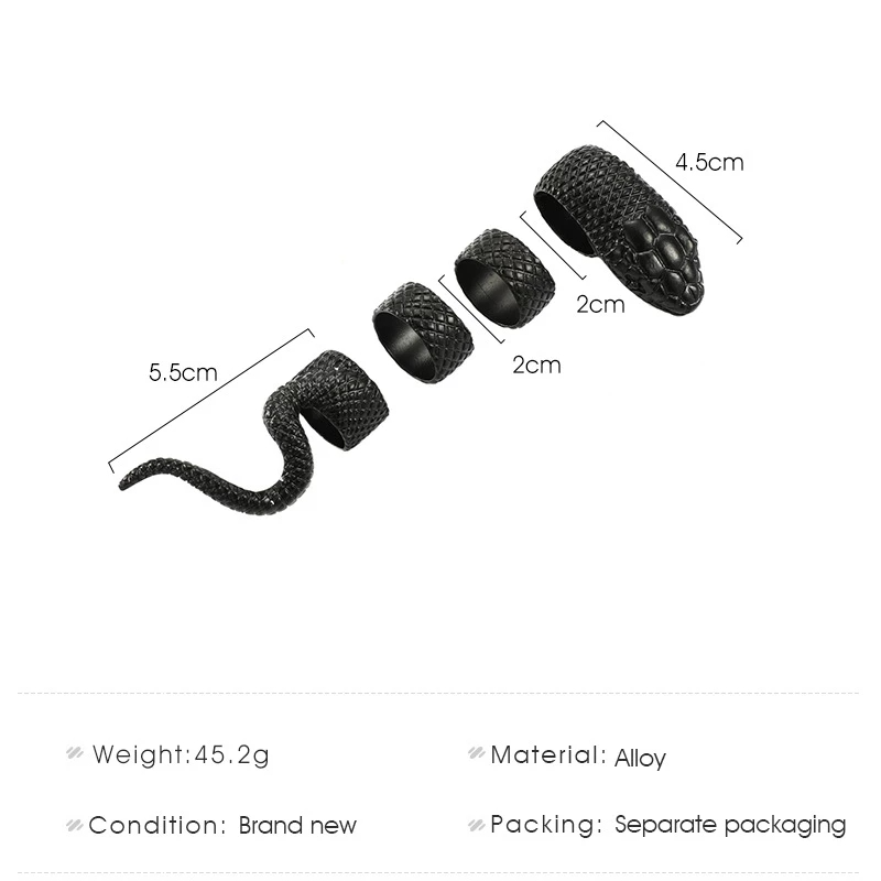 4 Pcs One Size Snake Rings Set for Women Men Antique Silver Color Gothic Ring Creative All-Match Fashion Party Wedding Jewelry