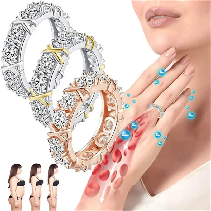 Luxury Cubic Zirconia Cross Rings for Women Slimming Health Care Weight Loss Ring Engagement Wedding Couple Gifts Charm Jewelry