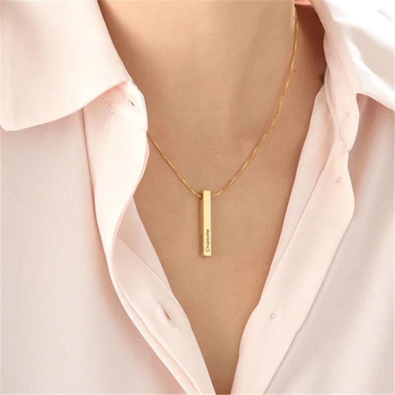 Customized Stainless Steel Name Necklace Women Love 3D Bar Necklaces & Pendants Personalized Memory Gift