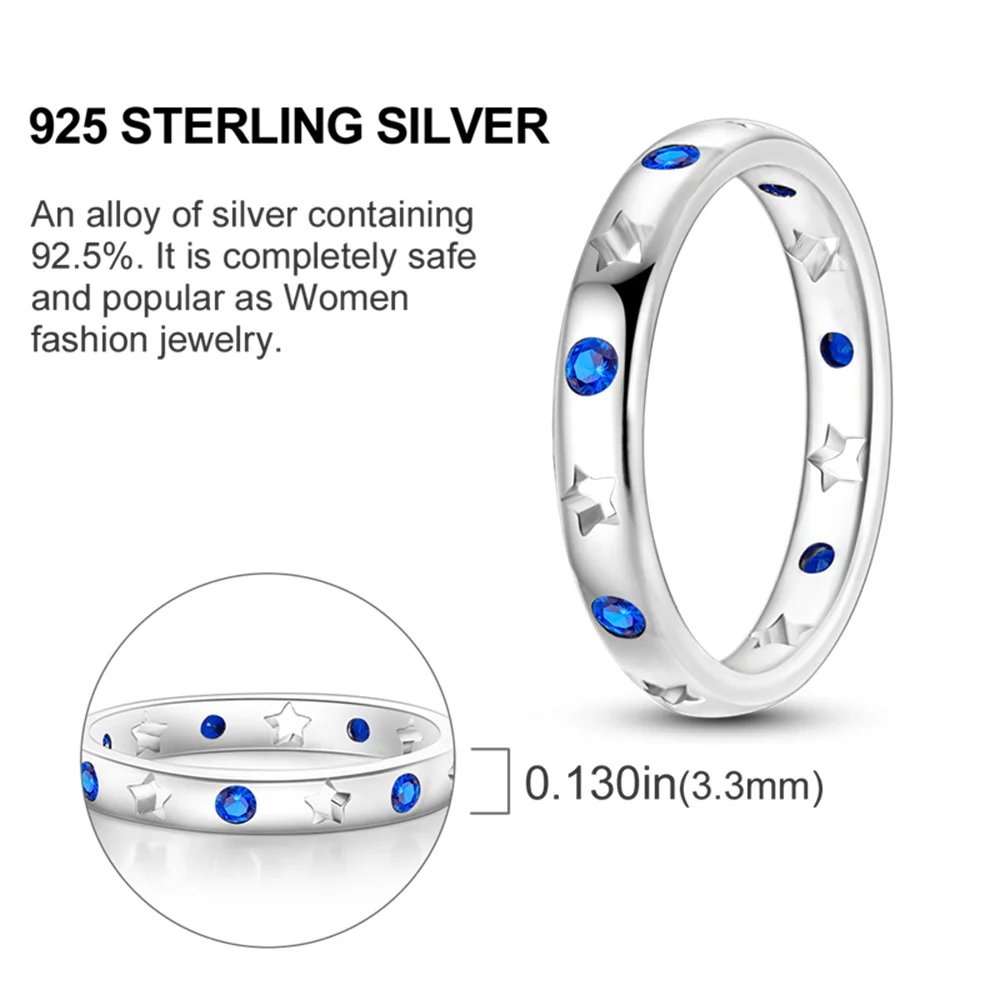 Summer Celestial Blue Sparkling Moon And Sun Ring For Women Cocktail Stackable Finger Band Fashion Silver 925 Fine Jewellry Summer Celestial Blue Sparkling Moon And Sun Ring For Women Cocktail Stackable Finger Band Fashion Silver 925 Fine Jewellry