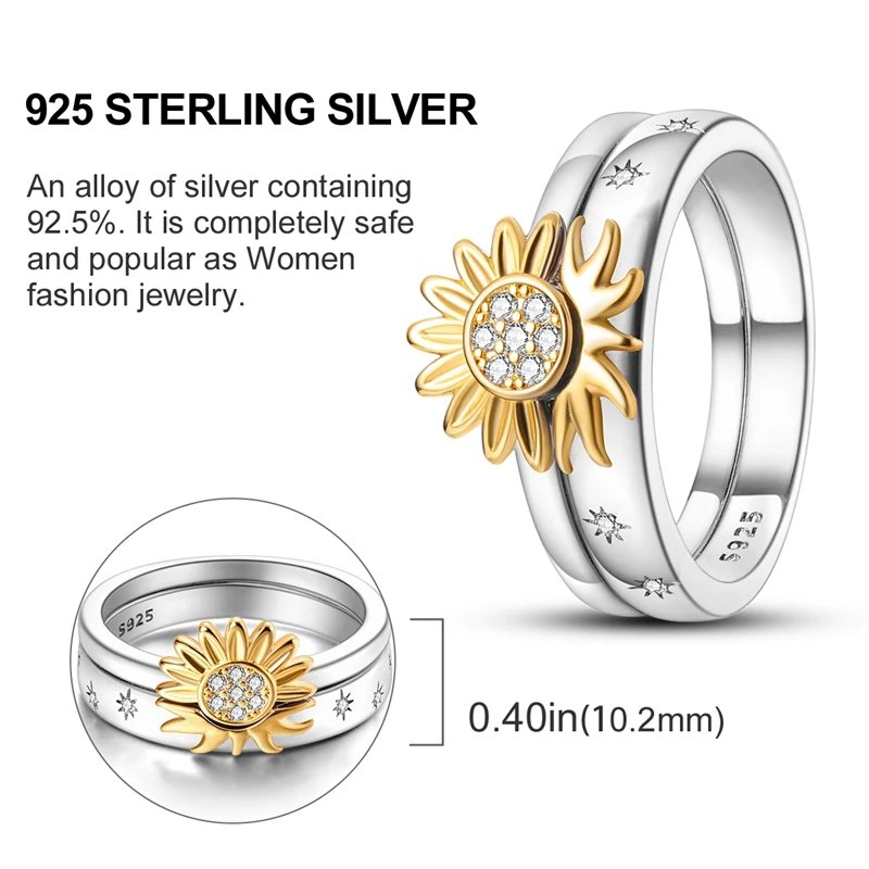 Summer Celestial Blue Sparkling Moon And Sun Ring For Women Cocktail Stackable Finger Band Fashion Silver 925 Fine Jewellry Summer Celestial Blue Sparkling Moon And Sun Ring For Women Cocktail Stackable Finger Band Fashion Silver 925 Fine Jewellry