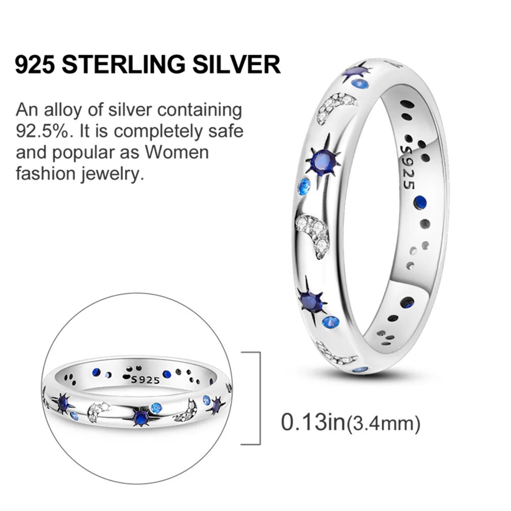 Summer Celestial Blue Sparkling Moon And Sun Ring For Women Cocktail Stackable Finger Band Fashion Silver 925 Fine Jewellry Summer Celestial Blue Sparkling Moon And Sun Ring For Women Cocktail Stackable Finger Band Fashion Silver 925 Fine Jewellry