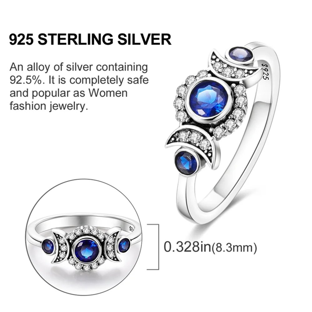 Summer Celestial Blue Sparkling Moon And Sun Ring For Women Cocktail Stackable Finger Band Fashion Silver 925 Fine Jewellry Summer Celestial Blue Sparkling Moon And Sun Ring For Women Cocktail Stackable Finger Band Fashion Silver 925 Fine Jewellry