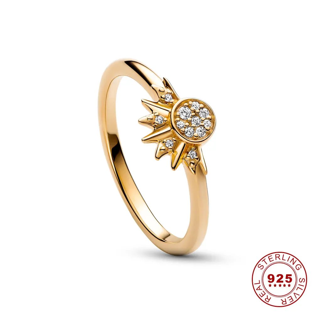 Summer Celestial Blue Sparkling Moon And Sun Ring For Women Cocktail Stackable Finger Band Fashion Silver 925 Fine Jewellry Summer Celestial Blue Sparkling Moon And Sun Ring For Women Cocktail Stackable Finger Band Fashion Silver 925 Fine Jewellry