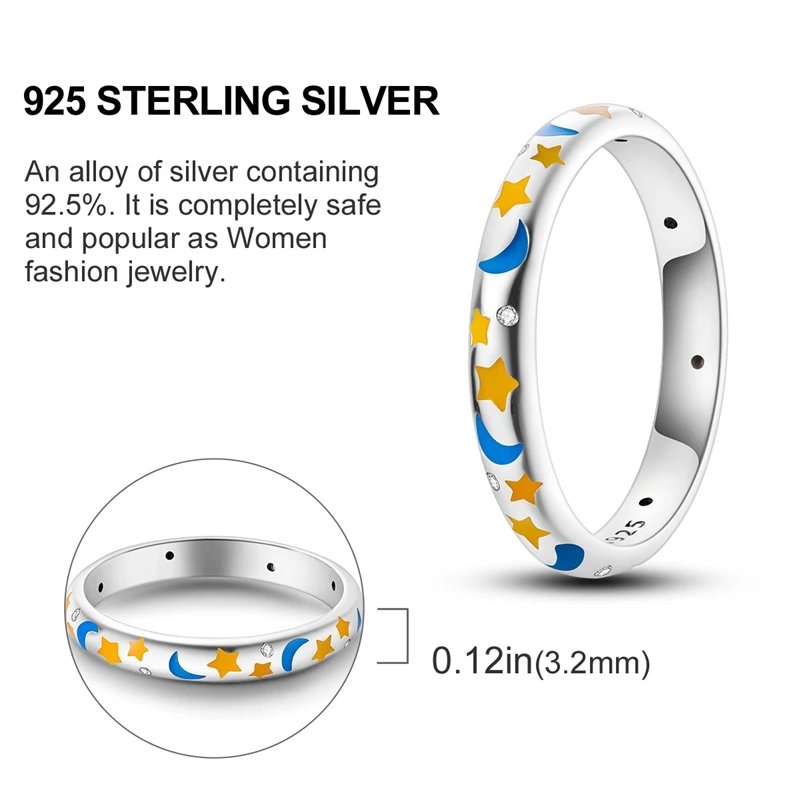 Summer Celestial Blue Sparkling Moon And Sun Ring For Women Cocktail Stackable Finger Band Fashion Silver 925 Fine Jewellry Summer Celestial Blue Sparkling Moon And Sun Ring For Women Cocktail Stackable Finger Band Fashion Silver 925 Fine Jewellry