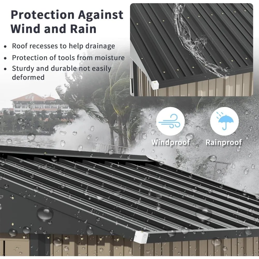 Sheds Outdoor Storage Shed Brown Prefabricated Warehouse Steel Utility Tool Shed Storage House With Door & Lock Free Shipping